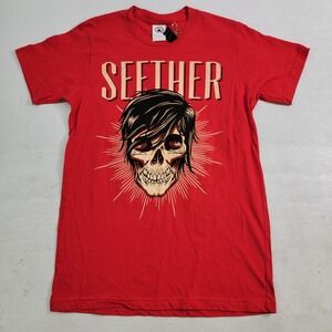Seether Band Shirt Skeleton Face Bullet Hole Printed Double Sided Men‎ Sz S NWOT